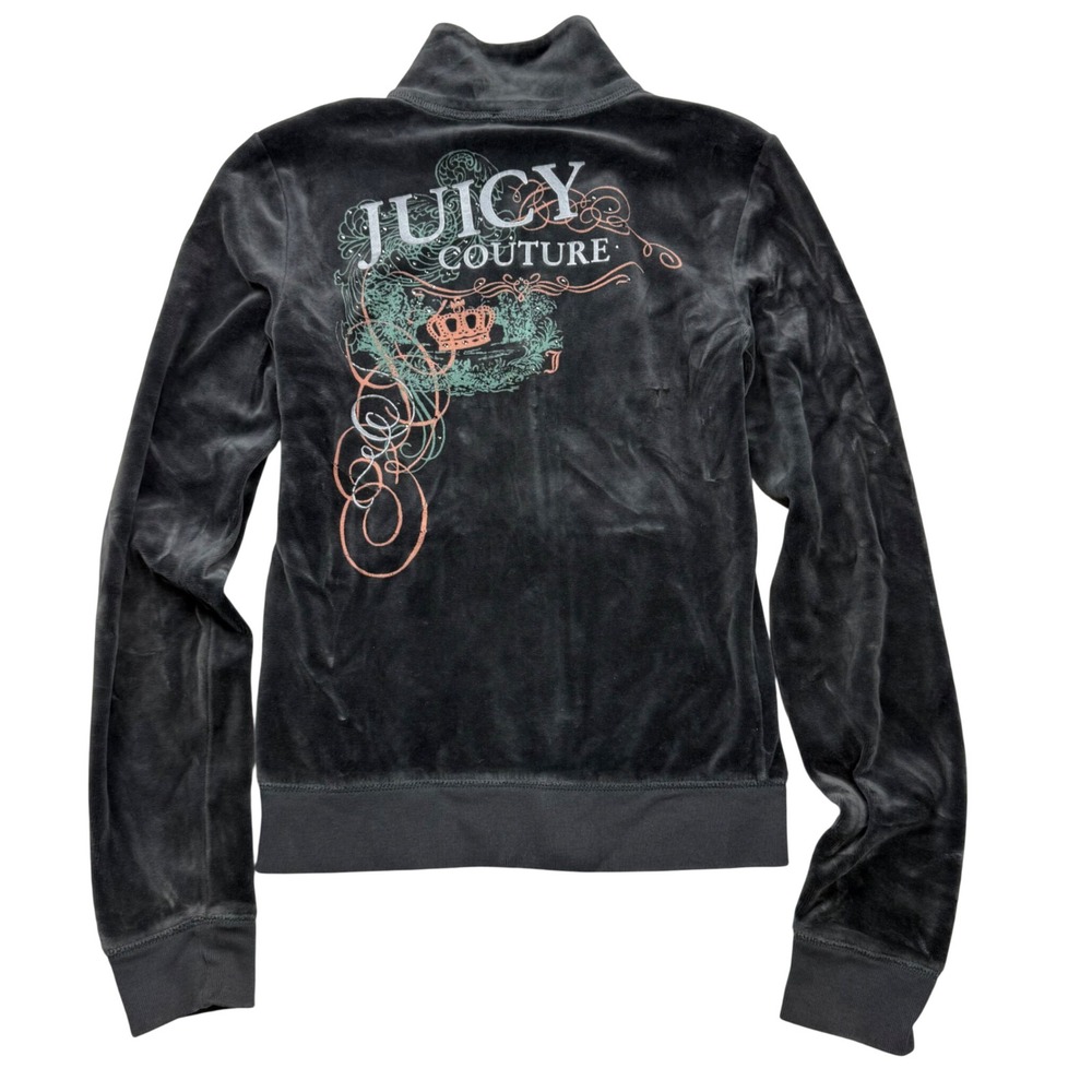 VTG Y2K Juicy Couture Velour Track Jacket Gray Crown Logo Full Zip Small